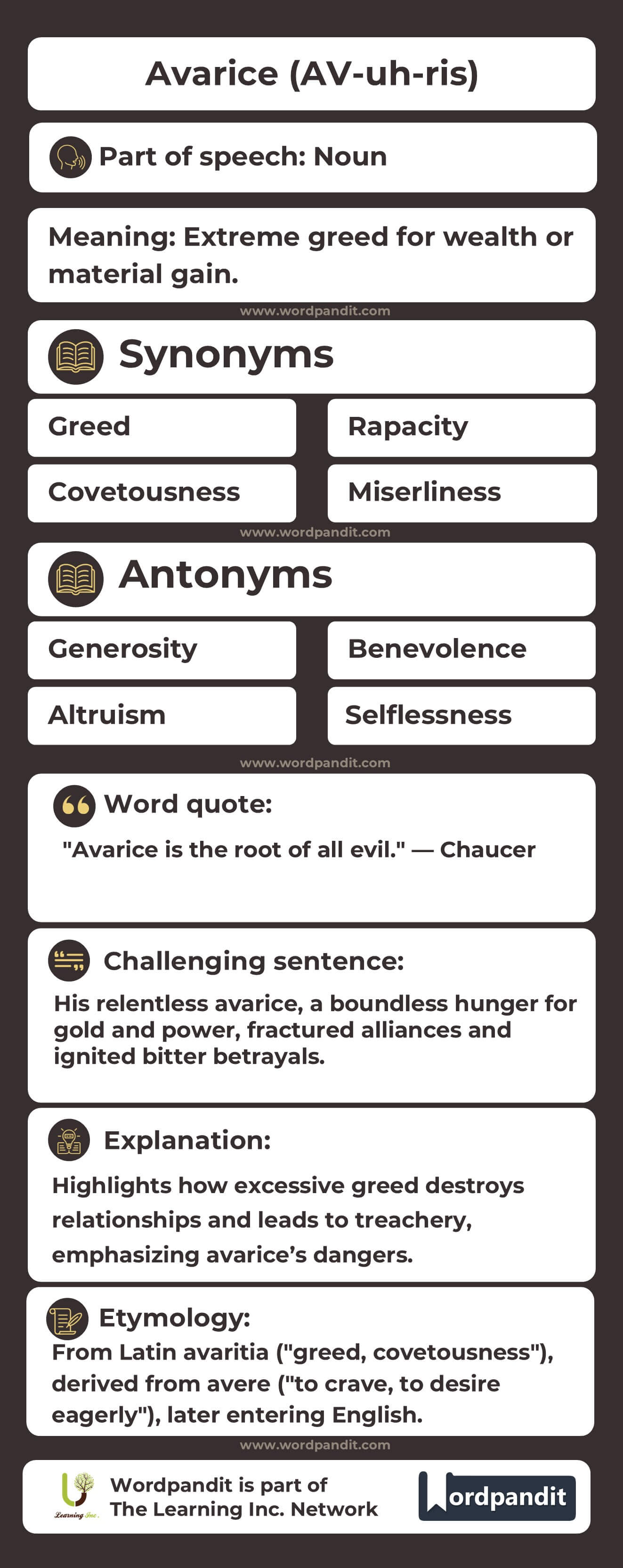 Avarice Flashcard