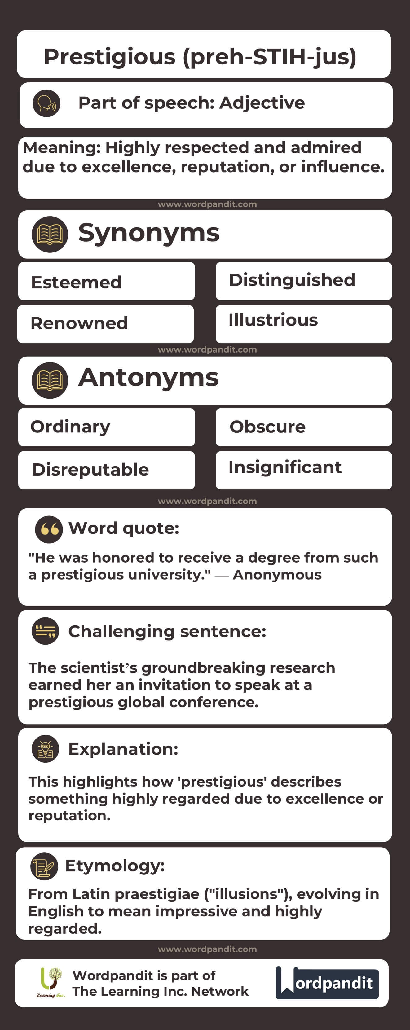 Prestigious Flashcard