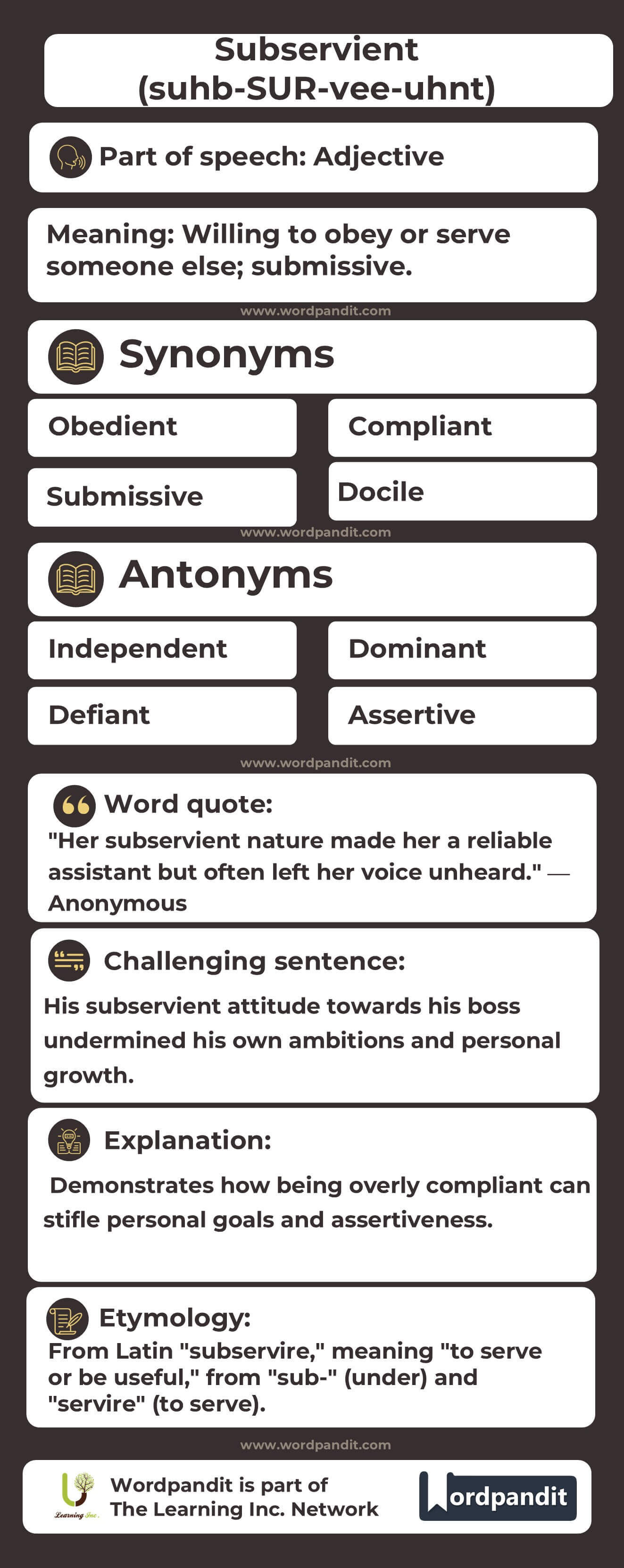 Subservient Flashcard